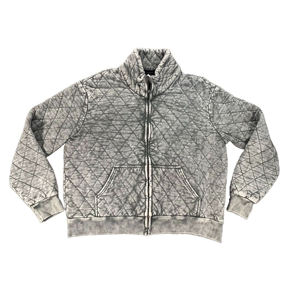 Jane+Delancey Quilted Jacket full zip Medium NEW Pockets Funnel Neck Acid Wash
